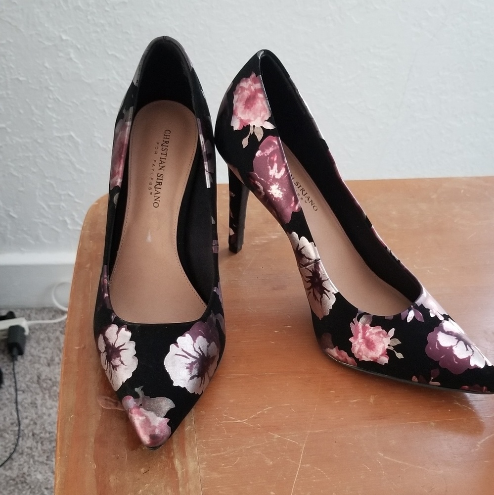 Black Floral Heels